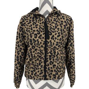 Me Jane Leopard Print Hooded Windbreaker Jacket Size Small Animal Print Zip Up